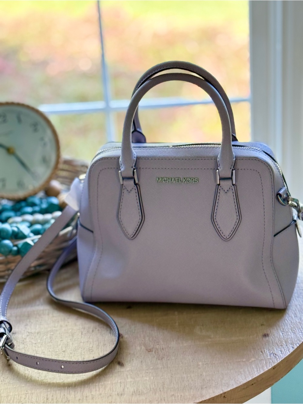 Michael Kors Ayden Medium Satchel Lilac Saffiano Leather Crossbody Bag